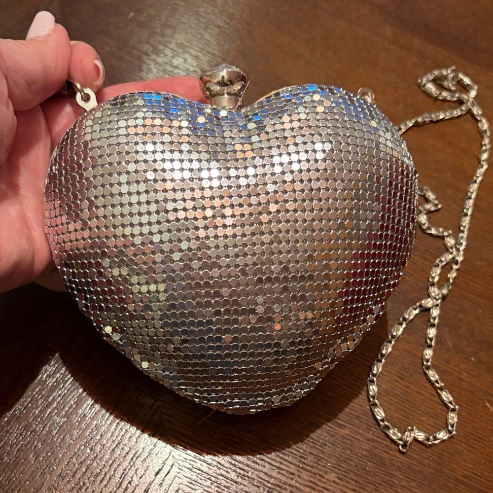 Nine West Silver Heart-Shaped Evening Bag